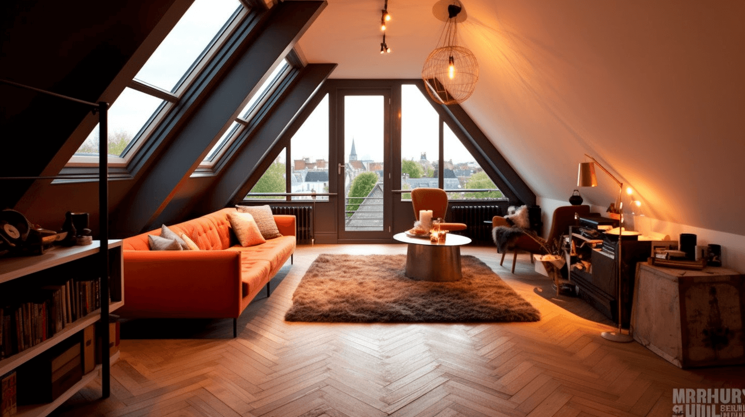 Attic space with orange sofa